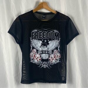 Windsor Born to Be Free Graphic Black Mesh Cropped Tee Size Medium